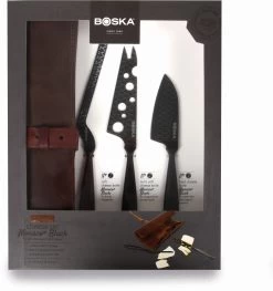 Boska Kaasmessenset Monaco+ Zwart - Met Lederen Hoes -Keukengerei Korting Winkel 307089 Cheese Set Monaco Black1 verpakking