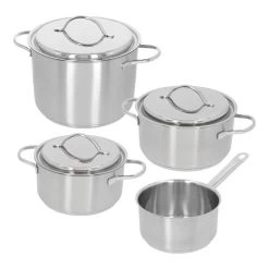 Demeyere - 4 Delige Pannenset (Kookpan ø 18 / 20 / 24 Cm + Steelpan ø 16 Cm) + Deksels Resto 3 - RVS