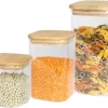 Sareva Voorraadpotten - Glas / Bamboe - 3 Delige Set -Keukengerei Korting Winkel Sareva Voorraadpotten 3 Delig Houten Deksels